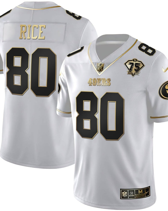 Men's 49ers 75th Anniversary Patch White Gold & Black Gold - All Stitched SF49_KDZ - KINDOZY