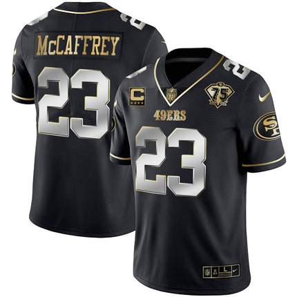 Men's 49ers 75th Anniversary Patch White Gold & Black Gold - All Stitched SF49_KDZ - KINDOZY