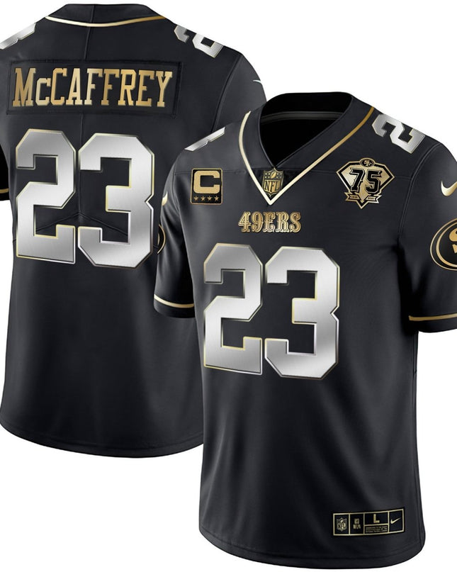 Men's 49ers 75th Anniversary Patch White Gold & Black Gold - All Stitched SF49_KDZ - KINDOZY