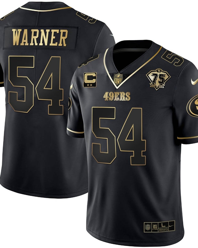 Men's 49ers 75th Anniversary Patch White Gold & Black Gold - All Stitched SF49_KDZ - KINDOZY