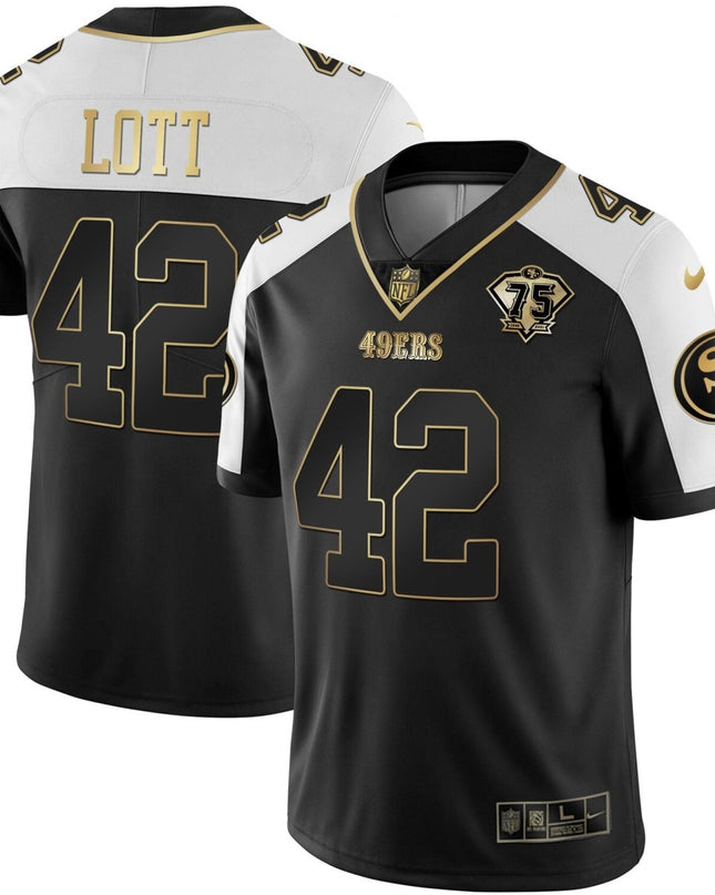 Men's 49ers 75th Anniversary Patch White Gold & Black Gold - All Stitched SF49_KDZ - KINDOZY