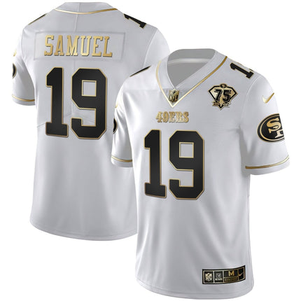 Men's 49ers 75th Anniversary Patch White Gold & Black Gold - All Stitched SF49_KDZ - KINDOZY
