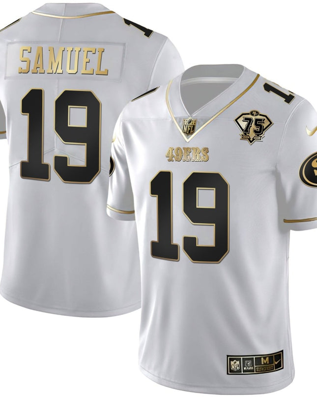Men's 49ers 75th Anniversary Patch White Gold & Black Gold - All Stitched SF49_KDZ - KINDOZY