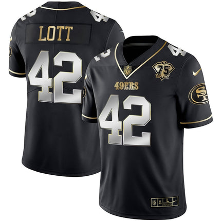 Men's 49ers 75th Anniversary Patch White Gold & Black Gold - All Stitched SF49_KDZ - KINDOZY
