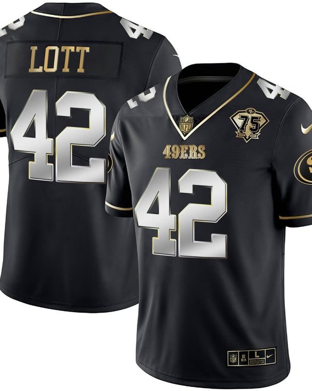Men's 49ers 75th Anniversary Patch White Gold & Black Gold - All Stitched SF49_KDZ - KINDOZY