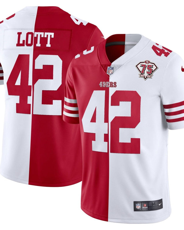 Men's 49ers 75th Anniversary Patch White Gold & Black Gold - All Stitched SF49_KDZ - KINDOZY