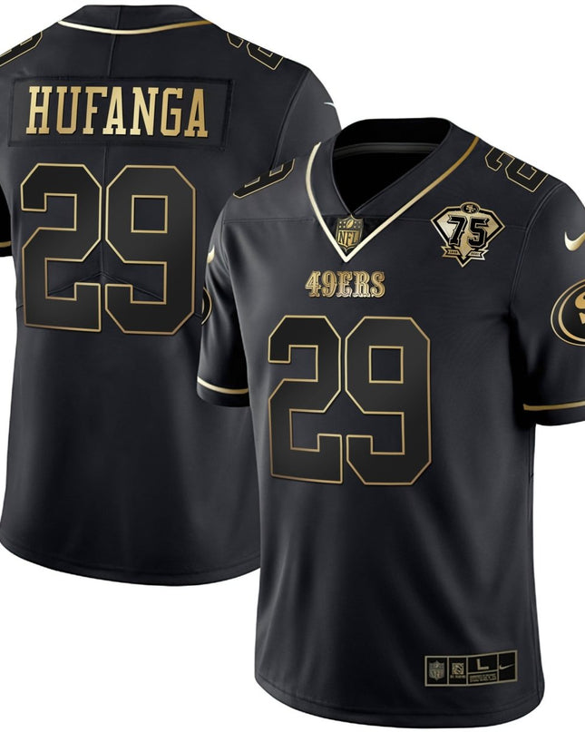 Men's 49ers 75th Anniversary Patch White Gold & Black Gold - All Stitched SF49_KDZ - KINDOZY