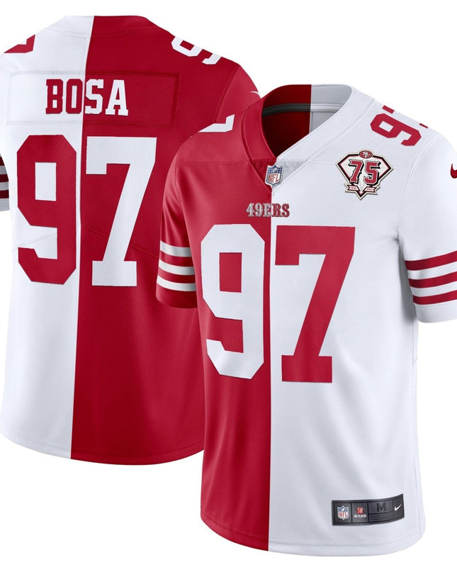 Men's 49ers 75th Anniversary Patch White Gold & Black Gold - All Stitched SF49_KDZ - KINDOZY