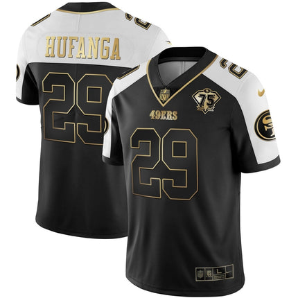 Men's 49ers 75th Anniversary Patch White Gold & Black Gold - All Stitched SF49_KDZ - KINDOZY