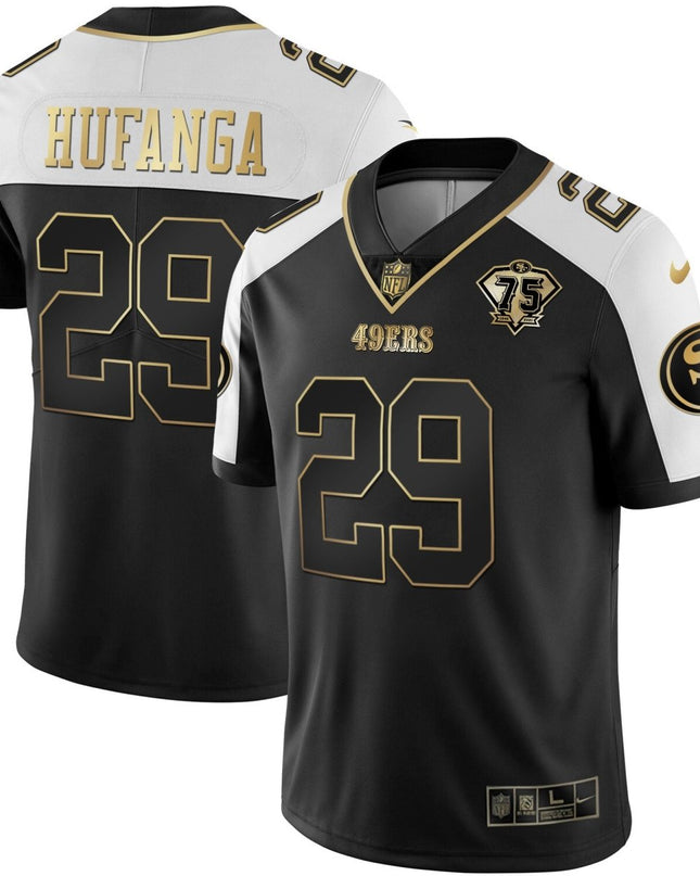 Men's 49ers 75th Anniversary Patch White Gold & Black Gold - All Stitched SF49_KDZ - KINDOZY