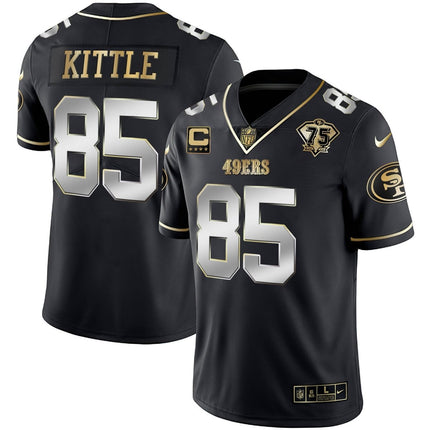 Men's 49ers 75th Anniversary Patch White Gold & Black Gold - All Stitched SF49_KDZ - KINDOZY