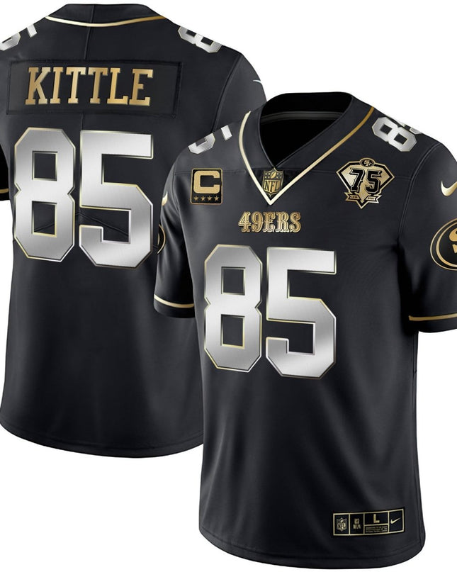Men's 49ers 75th Anniversary Patch White Gold & Black Gold - All Stitched SF49_KDZ - KINDOZY