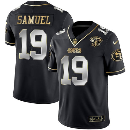 Men's 49ers 75th Anniversary Patch White Gold & Black Gold - All Stitched SF49_KDZ - KINDOZY