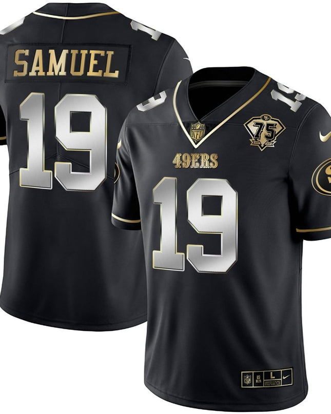 Men's 49ers 75th Anniversary Patch White Gold & Black Gold - All Stitched SF49_KDZ - KINDOZY