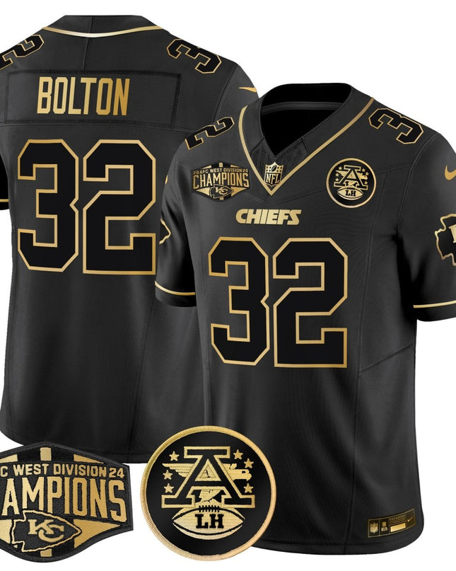 Men's Chiefs 2024 AFC West Division Champions Patch Gold Vapor Limited Jersey - All Stitched KCCHI_KDZ - KINDOZY