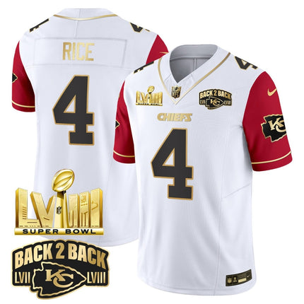 Men's Chiefs Super Bowl LVIII & Back 2 Back Gold Patch Vapor Jersey V2 - All Stitched KCCHI_KDZ - KINDOZY