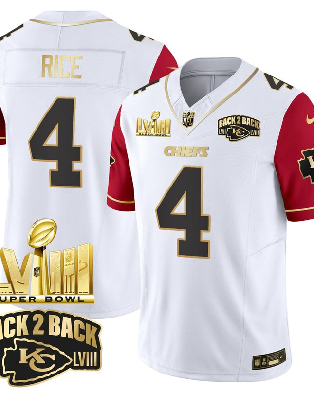 Men's Chiefs Super Bowl LVIII & Back 2 Back Gold Patch Vapor Jersey V2 - All Stitched KCCHI_KDZ - KINDOZY