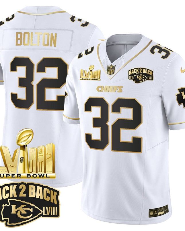 Men's Chiefs Super Bowl LVIII & Back 2 Back Gold Patch Vapor Jersey V2 - All Stitched KCCHI_KDZ - KINDOZY