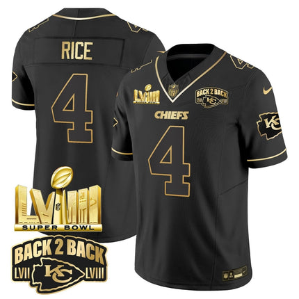 Men's Chiefs Super Bowl LVIII & Back 2 Back Gold Patch Vapor Jersey V2 - All Stitched KCCHI_KDZ - KINDOZY
