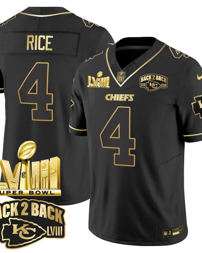 Men's Chiefs Super Bowl LVIII & Back 2 Back Gold Patch Vapor Jersey V2 - All Stitched KCCHI_KDZ - KINDOZY