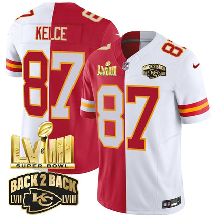 Men's Chiefs Super Bowl LVIII & Back 2 Back Gold Patch Vapor Jersey V2 - All Stitched KCCHI_KDZ - KINDOZY