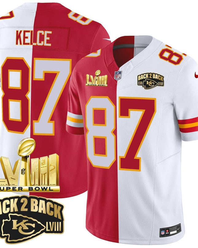Men's Chiefs Super Bowl LVIII & Back 2 Back Gold Patch Vapor Jersey V2 - All Stitched KCCHI_KDZ - KINDOZY