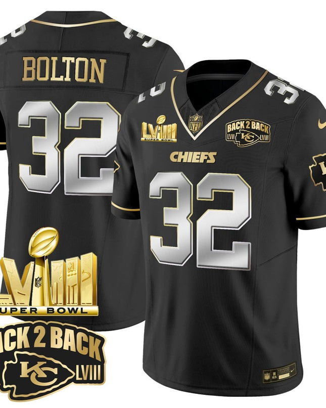 Men's Chiefs Super Bowl LVIII & Back 2 Back Gold Patch Vapor Jersey V2 - All Stitched KCCHI_KDZ - KINDOZY