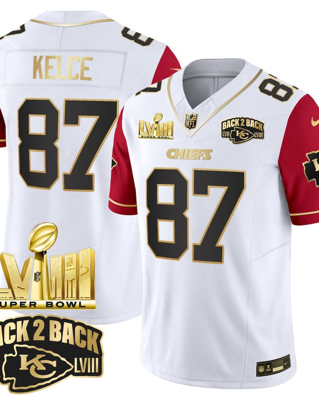 Men's Chiefs Super Bowl LVIII & Back 2 Back Gold Patch Vapor Jersey V2 - All Stitched KCCHI_KDZ - KINDOZY