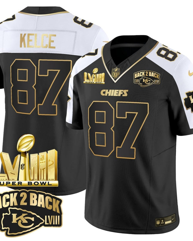 Men's Chiefs Super Bowl LVIII & Back 2 Back Gold Patch Vapor Jersey V2 - All Stitched KCCHI_KDZ - KINDOZY