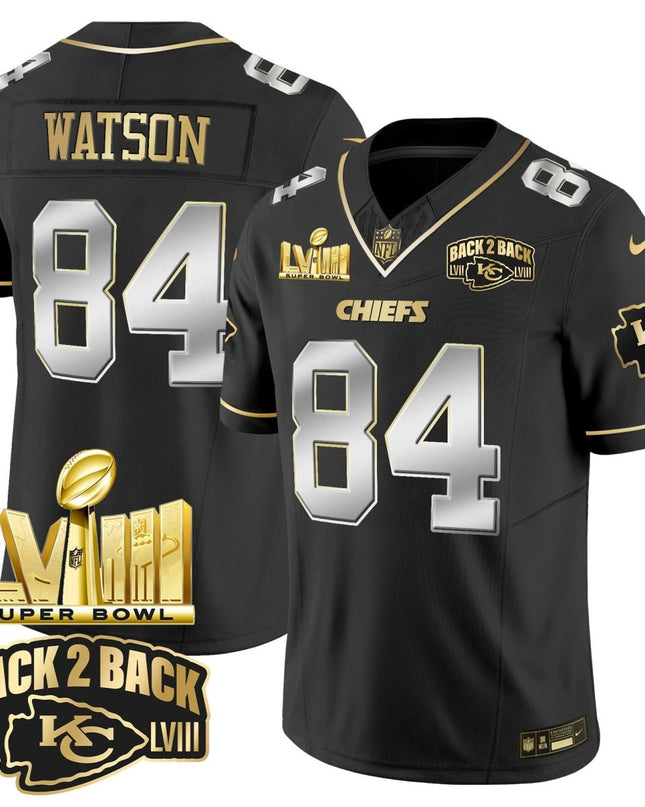 Men's Chiefs Super Bowl LVIII & Back 2 Back Gold Patch Vapor Jersey V2 - All Stitched KCCHI_KDZ - KINDOZY