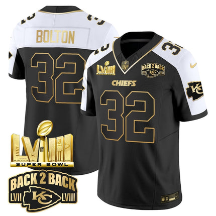Men's Chiefs Super Bowl LVIII & Back 2 Back Gold Patch Vapor Jersey V2 - All Stitched KCCHI_KDZ - KINDOZY