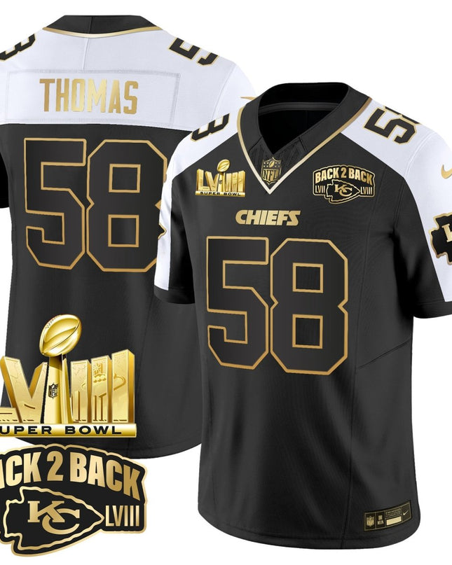 Men's Chiefs Super Bowl LVIII & Back 2 Back Gold Patch Vapor Jersey V2 - All Stitched KCCHI_KDZ - KINDOZY