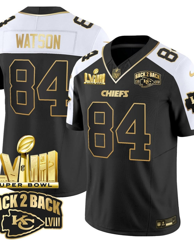 Men's Chiefs Super Bowl LVIII & Back 2 Back Gold Patch Vapor Jersey V2 - All Stitched KCCHI_KDZ - KINDOZY