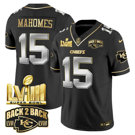 Men's Chiefs Super Bowl LVIII & Back 2 Back Gold Patch Vapor Jersey V2 - All Stitched KCCHI_KDZ - KINDOZY