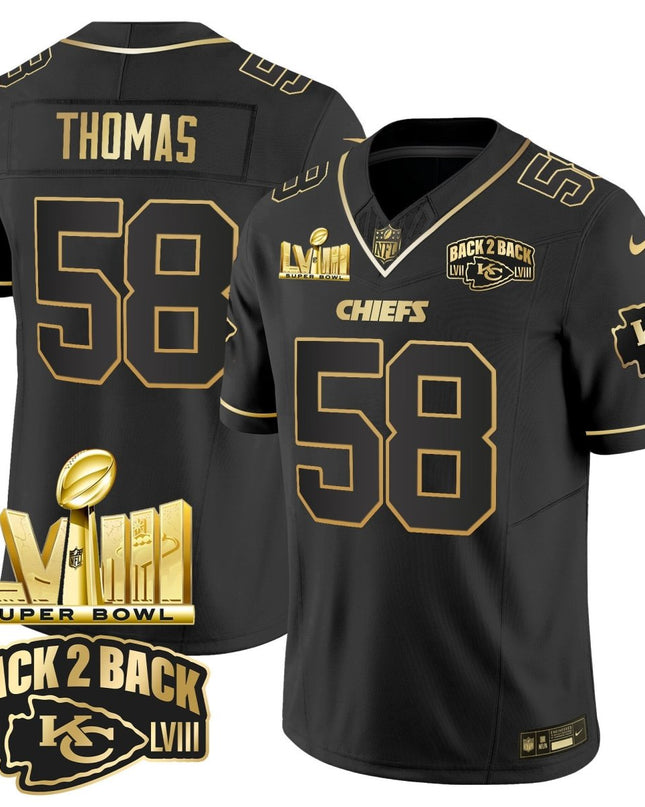 Men's Chiefs Super Bowl LVIII & Back 2 Back Gold Patch Vapor Jersey V2 - All Stitched KCCHI_KDZ - KINDOZY