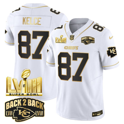 Men's Chiefs Super Bowl LVIII & Back 2 Back Gold Patch Vapor Jersey V2 - All Stitched KCCHI_KDZ - KINDOZY