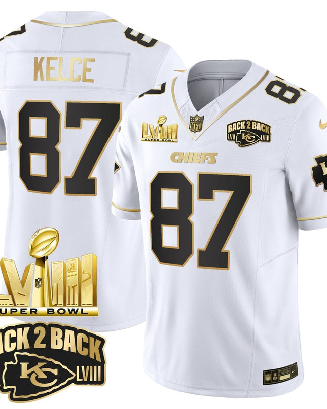 Men's Chiefs Super Bowl LVIII & Back 2 Back Gold Patch Vapor Jersey V2 - All Stitched KCCHI_KDZ - KINDOZY