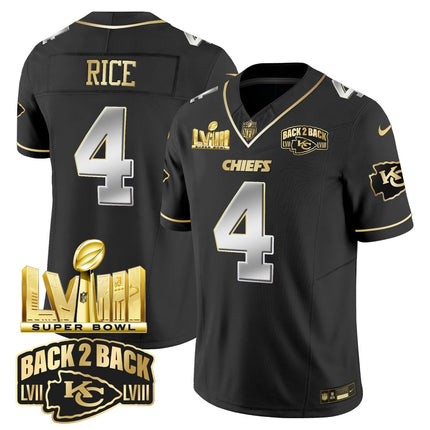 Men's Chiefs Super Bowl LVIII & Back 2 Back Gold Patch Vapor Jersey V2 - All Stitched KCCHI_KDZ - KINDOZY
