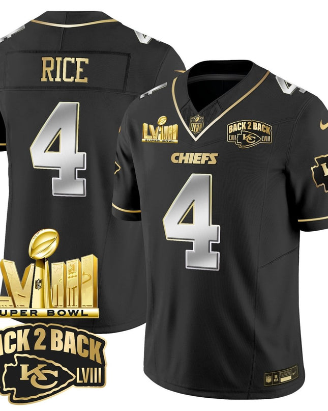 Men's Chiefs Super Bowl LVIII & Back 2 Back Gold Patch Vapor Jersey V2 - All Stitched KCCHI_KDZ - KINDOZY
