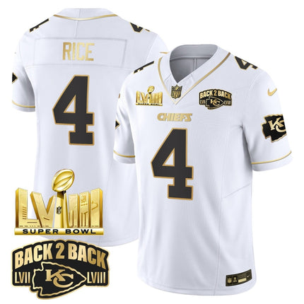 Men's Chiefs Super Bowl LVIII & Back 2 Back Gold Patch Vapor Jersey V2 - All Stitched KCCHI_KDZ - KINDOZY