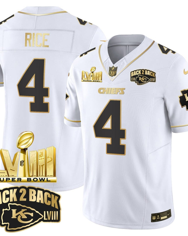Men's Chiefs Super Bowl LVIII & Back 2 Back Gold Patch Vapor Jersey V2 - All Stitched KCCHI_KDZ - KINDOZY