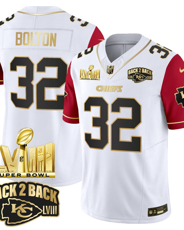 Men's Chiefs Super Bowl LVIII & Back 2 Back Gold Patch Vapor Jersey V2 - All Stitched KCCHI_KDZ - KINDOZY