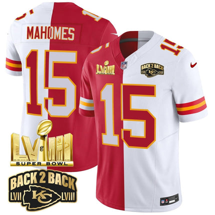 Men's Chiefs Super Bowl LVIII & Back 2 Back Gold Patch Vapor Jersey V2 - All Stitched KCCHI_KDZ - KINDOZY