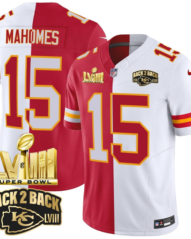 Men's Chiefs Super Bowl LVIII & Back 2 Back Gold Patch Vapor Jersey V2 - All Stitched KCCHI_KDZ - KINDOZY