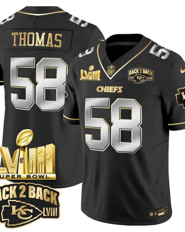 Men's Chiefs Super Bowl LVIII & Back 2 Back Gold Patch Vapor Jersey V2 - All Stitched KCCHI_KDZ - KINDOZY