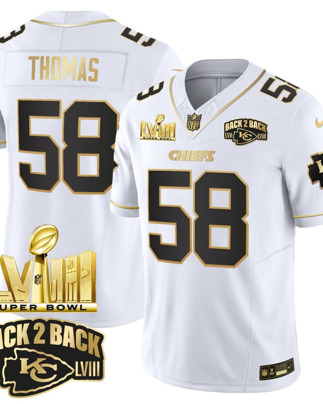 Men's Chiefs Super Bowl LVIII & Back 2 Back Gold Patch Vapor Jersey V2 - All Stitched KCCHI_KDZ - KINDOZY