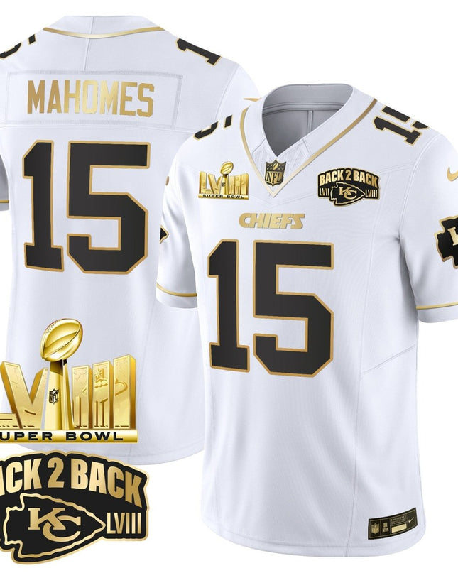 Men's Chiefs Super Bowl LVIII & Back 2 Back Gold Patch Vapor Jersey V2 - All Stitched KCCHI_KDZ - KINDOZY