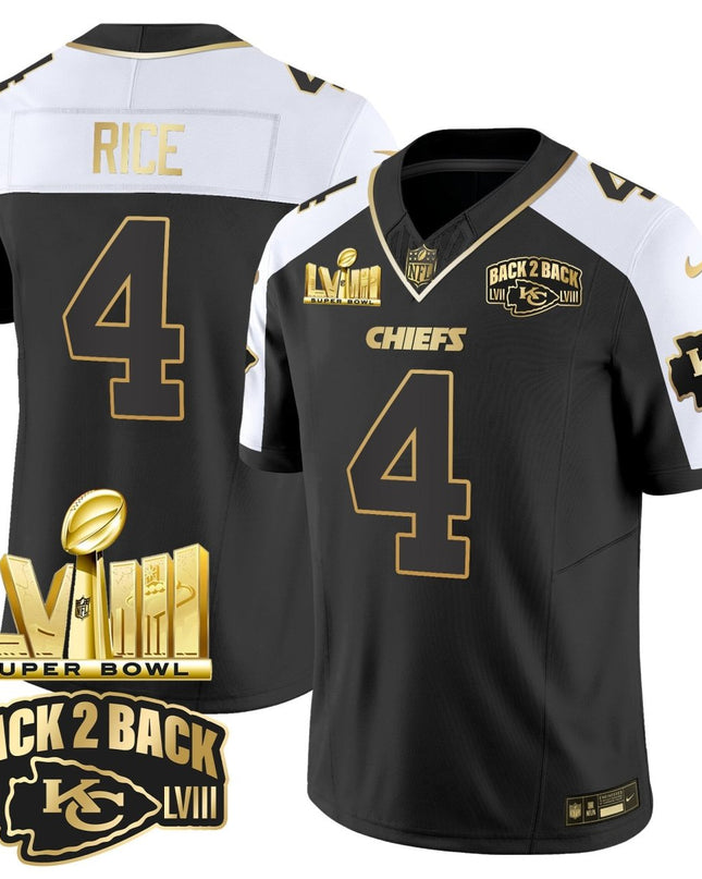 Men's Chiefs Super Bowl LVIII & Back 2 Back Gold Patch Vapor Jersey V2 - All Stitched KCCHI_KDZ - KINDOZY