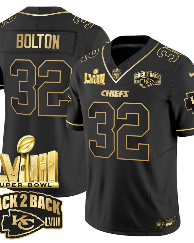Men's Chiefs Super Bowl LVIII & Back 2 Back Gold Patch Vapor Jersey V2 - All Stitched KCCHI_KDZ - KINDOZY