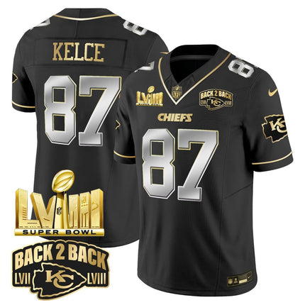 Men's Chiefs Super Bowl LVIII & Back 2 Back Gold Patch Vapor Jersey V2 - All Stitched KCCHI_KDZ - KINDOZY